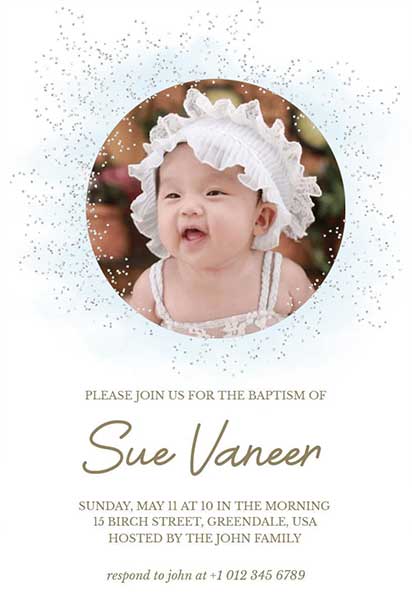 Soft Glitter Minimalist White Baptism Invitation with Elegant Modern Touch