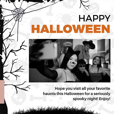 Spooky Selfie Halloween Vibes Greeting Card with Fun Costumes and Playful Festive Theme