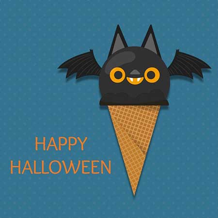 Sweet & Spooky Halloween Treat Greeting Card with Cute Bat Ice Cream Illustration