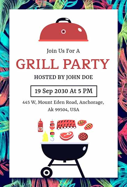 Tropical Grill Party Invitation with Bright Colors and Lush Island Vibes