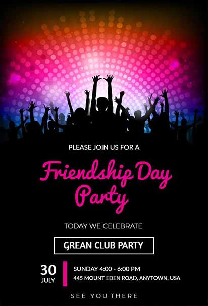 Vibrant Friendship Disco Party Celebration Invitation With Colorful Lights And Joyful Dance Vibes