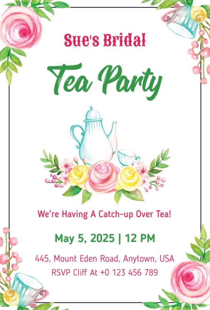 Black and white classic tea invitation with formal font style
