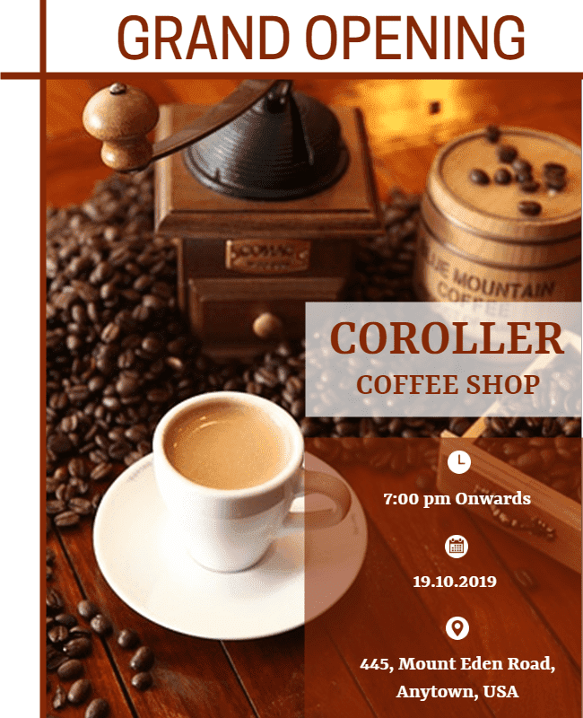 White and Santa Fe Grand Opening invitation template for coffee shop and bakery events.
