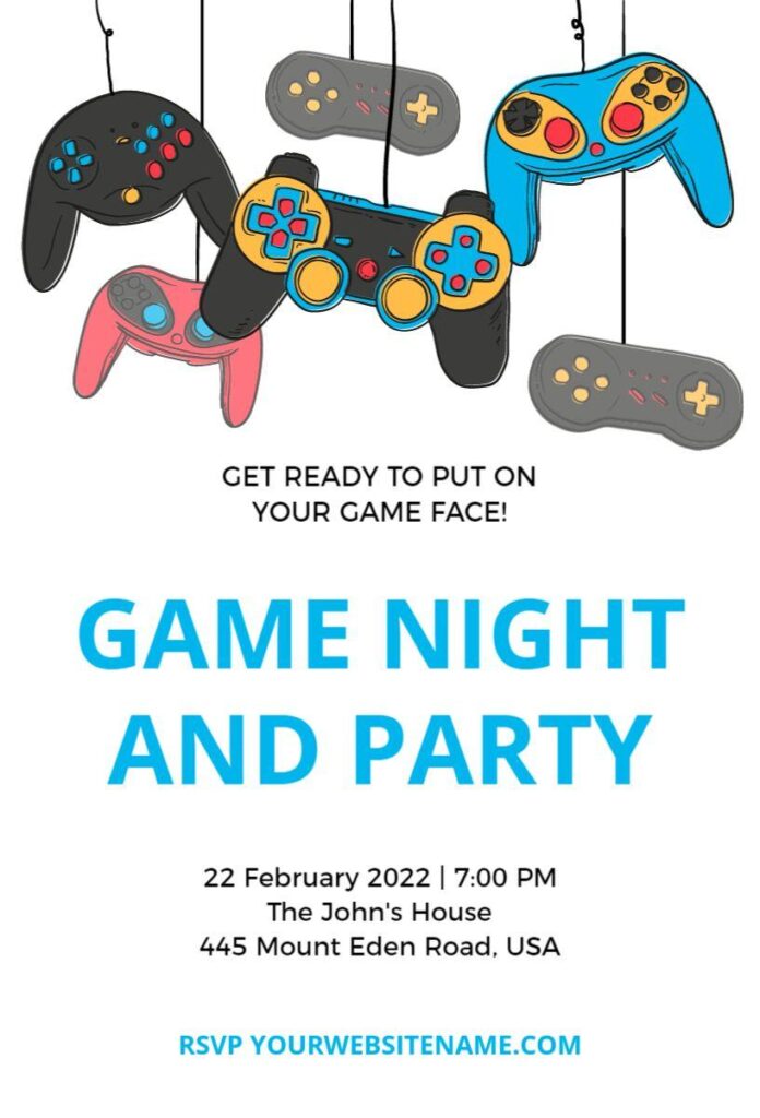 Minimal white Game Night invitation with simple text and graphic layout