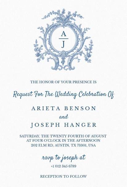 Vintage monogram wedding invitation with elegant initials and a refined layout