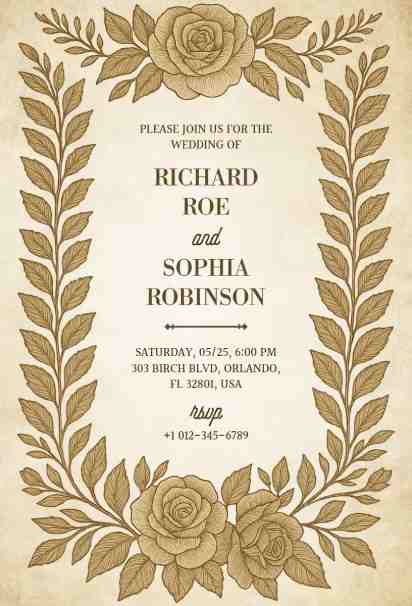 Vintage floral ceremony invitation featuring delicate blossoms and a clean design