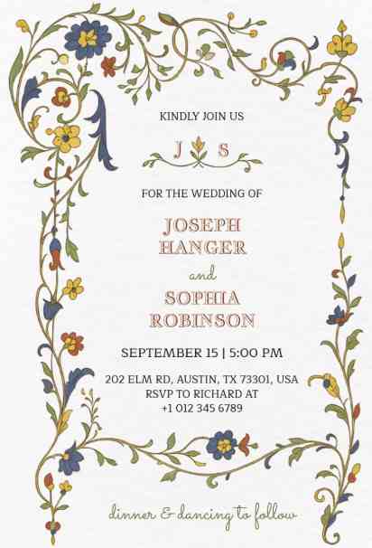 Vintage floral frame invitation with ornate borders and soft decorative flowers
