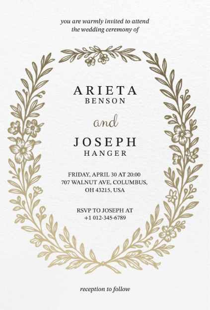 Vintage wedding invitation with ornate floral frame and classic cream background