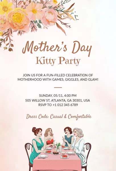 mother’s day invitation template in illustrated kitty party style