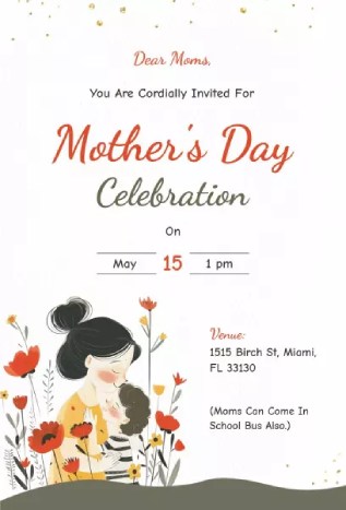 mother’s day invitation template designed for school celebration events