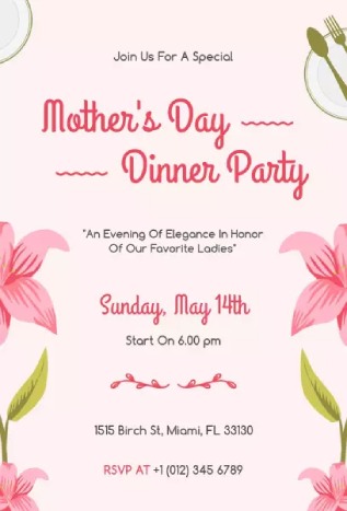 mother’s day invitation template with soft pastel dinner party look