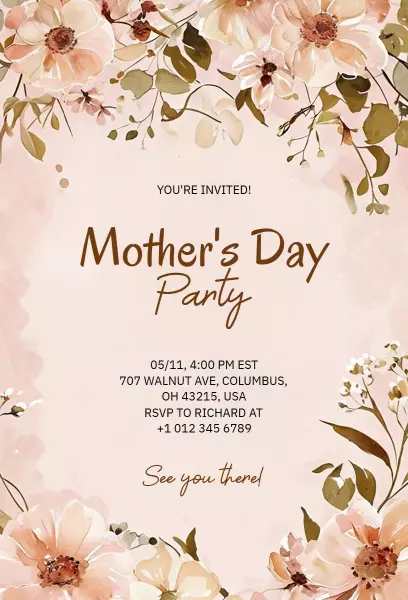 mother’s day invitation template with soft peach blossom party design