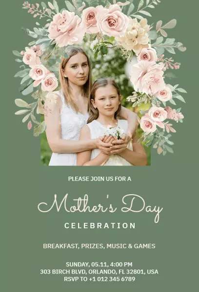 mother’s day invitation template with personalized photo frame design