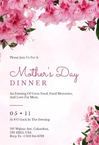 mother’s day invitation template with elegant azalea dinner theme