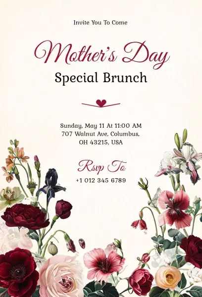 mother’s day invitation template in vintage botanical special brunch style