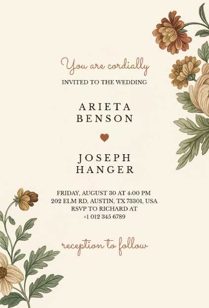 Vintage wedding invitation decorated with classic blue porcelain-style florals