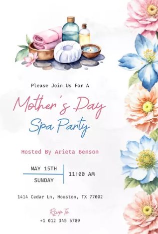 mother’s day invitation template in soothing watercolor spa party style