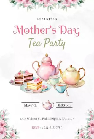 mother’s day invitation template featuring classic tea party design