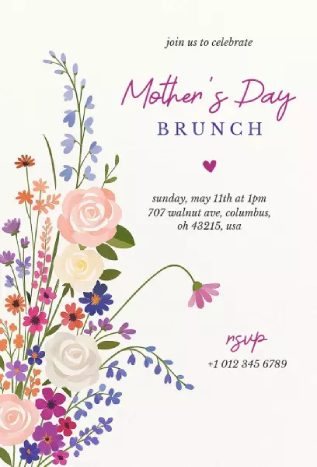 mother’s day invitation template with colorful wildflower brunch design