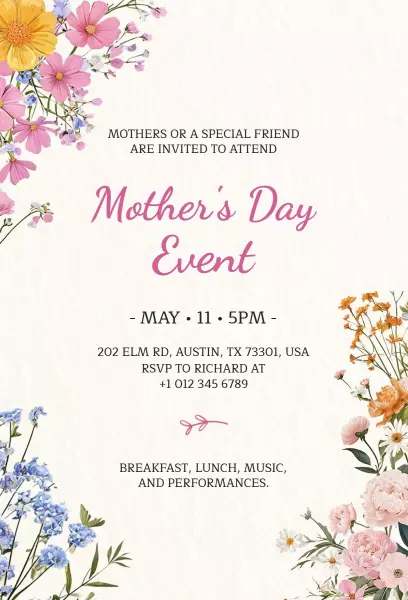 mother’s day invitation template in vibrant wildflower event style