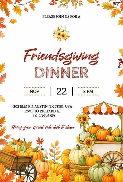 Cozy Autumn Friendsgiving Dinner Invitation Featuring Warm Festive Details