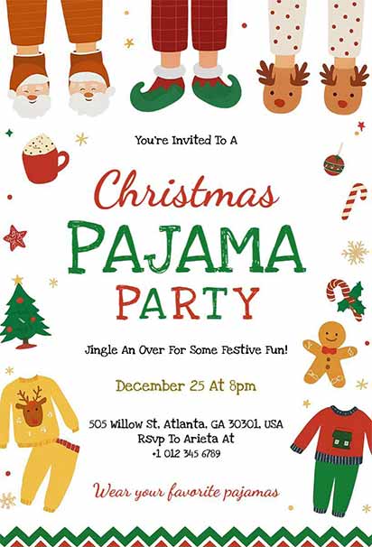 Cozy Red And Green Christmas Pajama Party Invitation With Festive Patterns And Warm Holiday Vibes