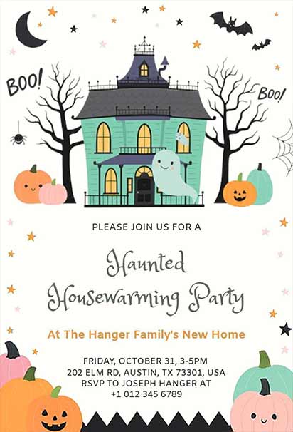 Cute Haunted Halloween Housewarming Invitation Featuring Playful Spooky Elements