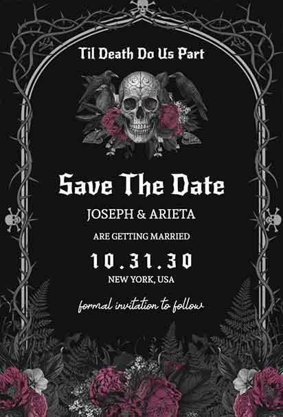 Dark Gothic Halloween Save The Date Invitation Featuring Elegant Spooky Details