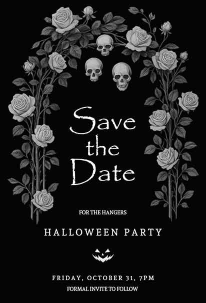 Gothic Rose Skull Halloween Save The Date Invitation Featuring Dark Romantic Details