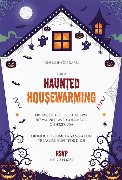 Midnight Haunted Housewarming Invitation Featuring Dark Eerie Details