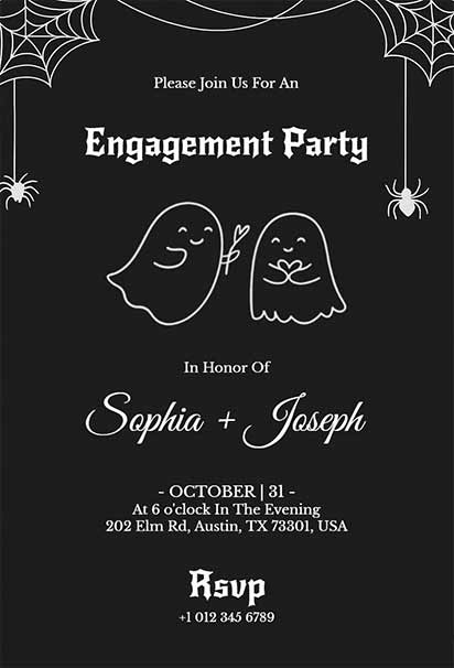 Minimalist Halloween Engagement Invitation Featuring Simple Elegant Details