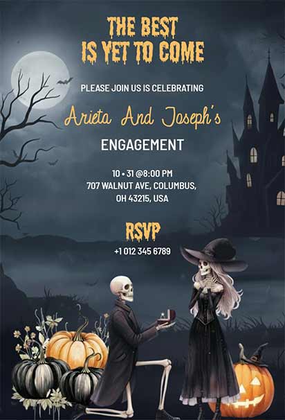 Spooky Fairytale Inspired Halloween Engagement Invitation Featuring Enchanting Dark Elements
