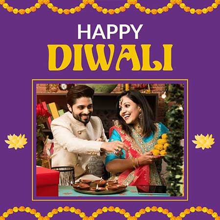 Vibrant Purple Diwali Greeting Card Featuring Decorative Festive Motifs