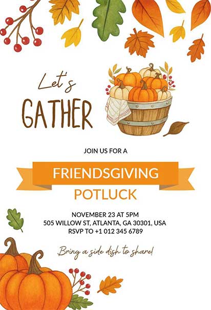 Warm Autumn Friendsgiving Invitation Featuring Cozy Seasonal Accents