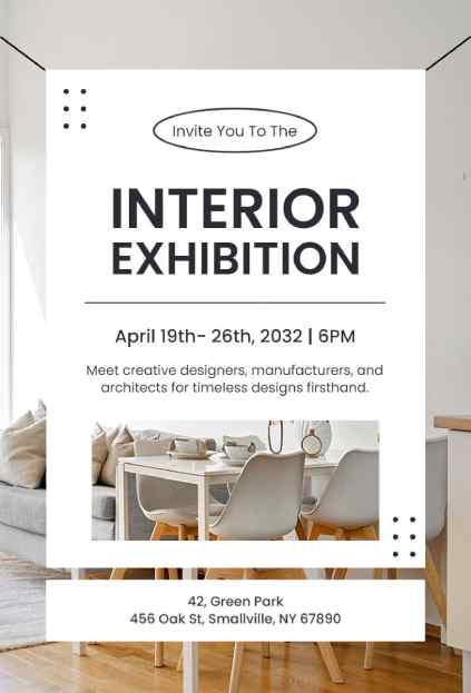 Interior exhibition invitation template with minimalist dining room photo