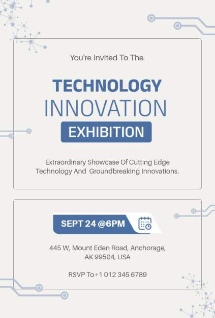 Technology innovation exhibition invitation template with circuit board pattern