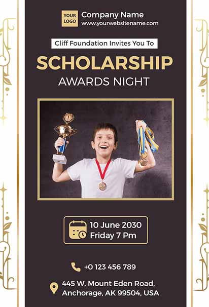 Academic Achievement Recognition Invitation With Elegant Blue and Gold Theme