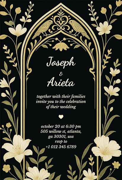 Art Deco Gothic Garden Wedding Invitation With Sleek Geometric Accents And Dark Botanical Details