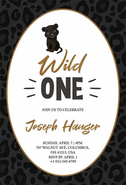 Black Leopard Print Wild One Birthday Invitation With Bold Patterns And Chic Safari-Inspired Style