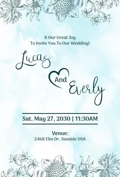 Blue Watercolor Wedding Invitation