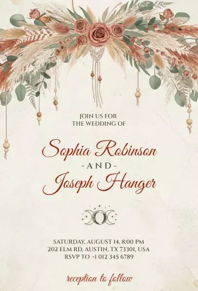 Boho Themed Rustic Wedding Invitation