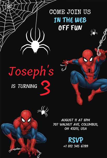 Bold Black Spiderman Birthday Invitation With Striking Design And Powerful Superhero Theme