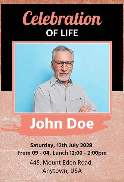 Bold Contemporary Celebration Of Life Design With Rose Gold Accents And Modern Layout