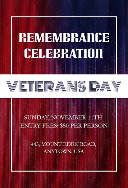 Bold Red And Blue Veterans Day Remembrance Invitation With Patriotic Colors And Honor Theme