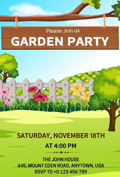 Bright Outdoor Garden Party Invitation With Vibrant Florals And Sunny Summer Theme