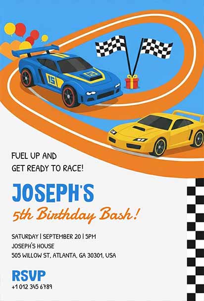 Bright Racing Track Hot Wheels Birthday Bash Invitation With Vibrant Colors And Exciting Speed Theme