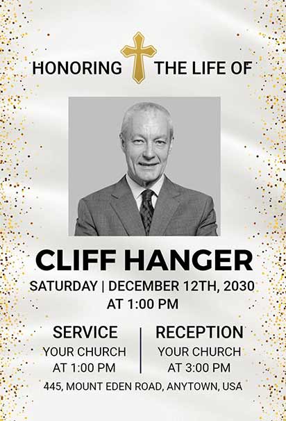 Celebratory Gold Confetti Celebration Of Life Design With Sparkling Accents And Festive Touches