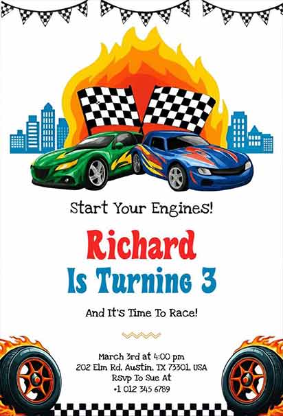 City Speedway Racing Hot Wheels Birthday Party Invitation With Vibrant Tracks And High-Energy Car Theme