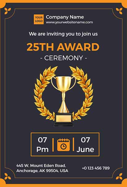 Classic 25th Anniversary Honor Award Invitation With Silver and Black Elegant Design