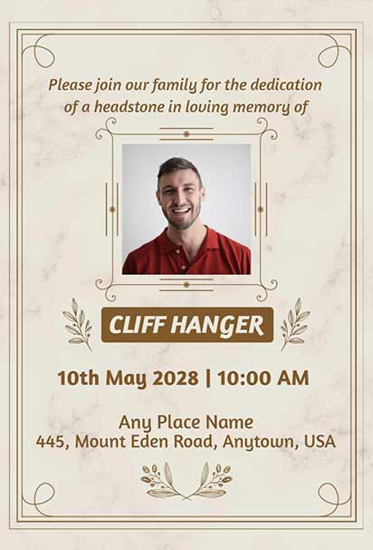 Classic Beige Art Deco Tombstone Unveiling Invitation With Elegant Geometric Accents And Refined Memorial Styling